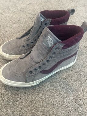 Vans High-Top Sneakers in Gray with Burgundy Accents